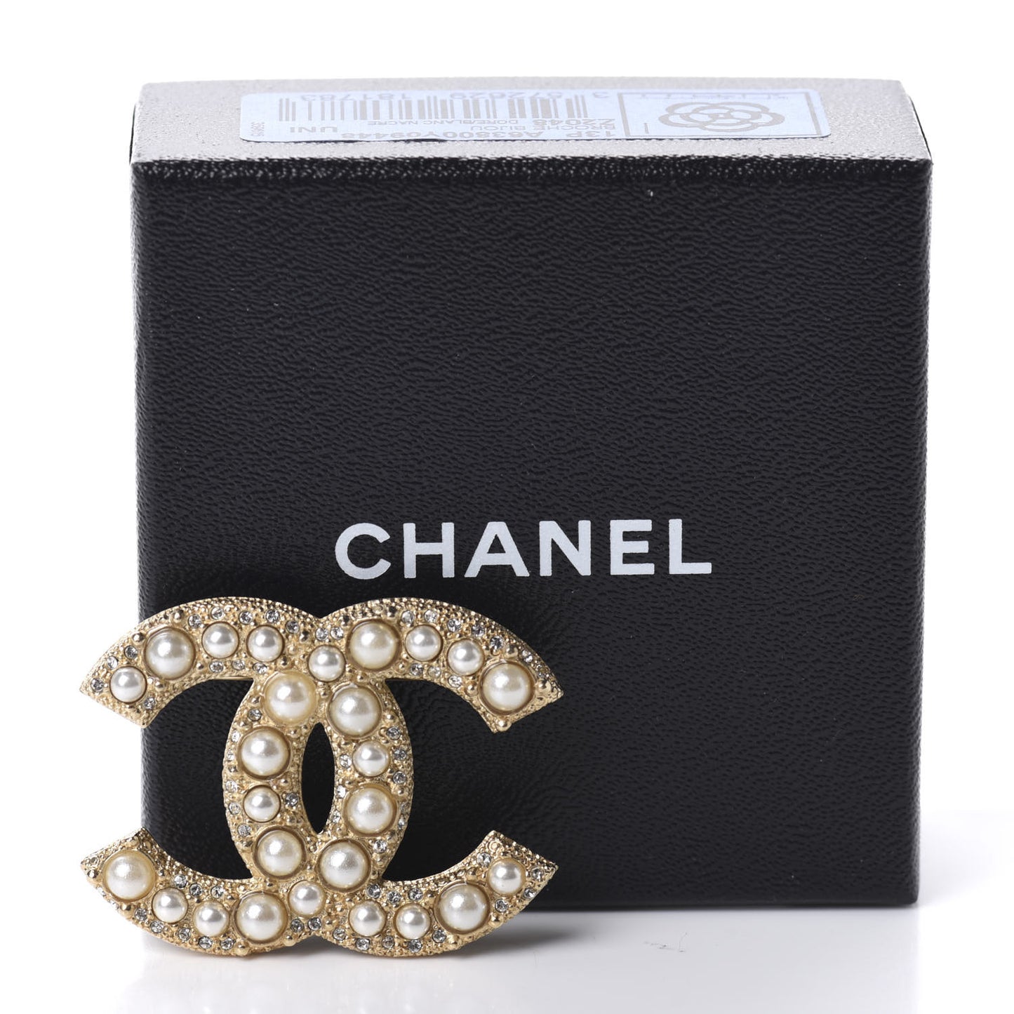 Pearl Crystal CC Brooch Gold