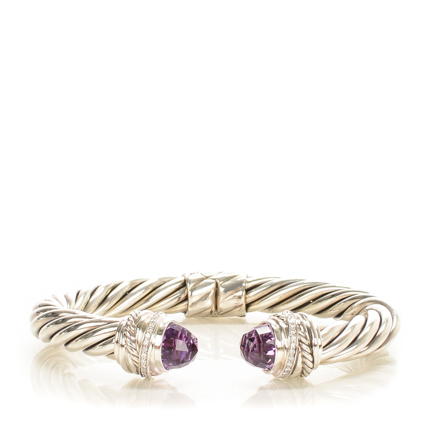 Sterling Silver Pave Diamond Amethyst 8.5mm Cable Classics Bracelet
