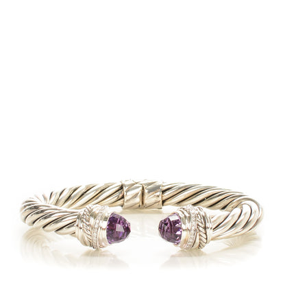 David Yurman Sterling Silver Pave Diamond Amethyst 8.5mm Cable Classics Bracelet 1 of 5