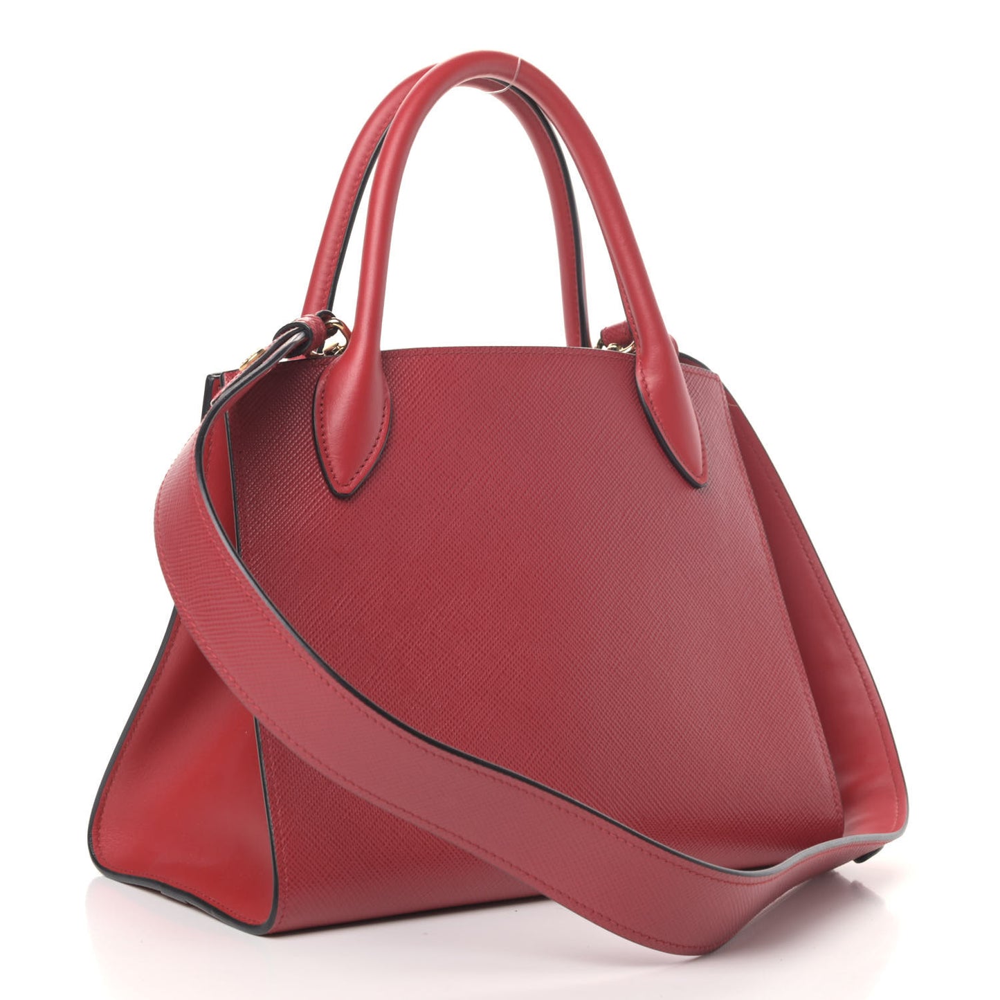 Saffiano Cuir Calfskin Small Monochrome Top Handle Tote Fuoco