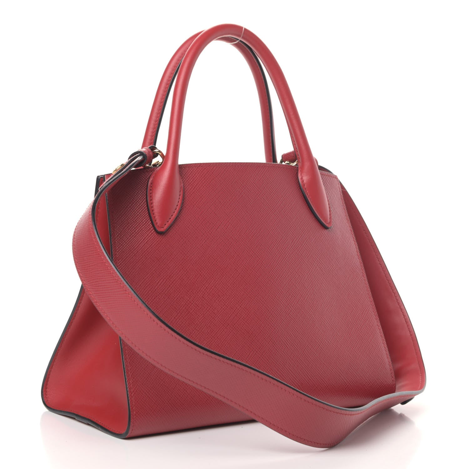 Prada Saffiano Cuir Calfskin Small Monochrome Top Handle Tote Fuoco 2 of 4