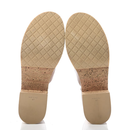Chanel Calfskin Cork Cap Toe CC Clogs 41 Beige Burgundy 5 of 14