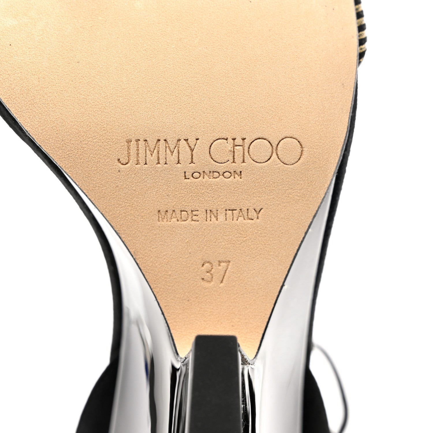 Jimmy Choo Suede Metallic Striped Morena 90 Wedge Sandals 37 Black Gold 7 of 8