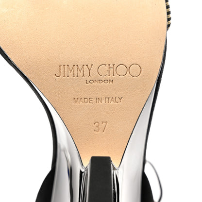 Jimmy Choo Suede Metallic Striped Morena 90 Wedge Sandals 37 Black Gold 7 of 8