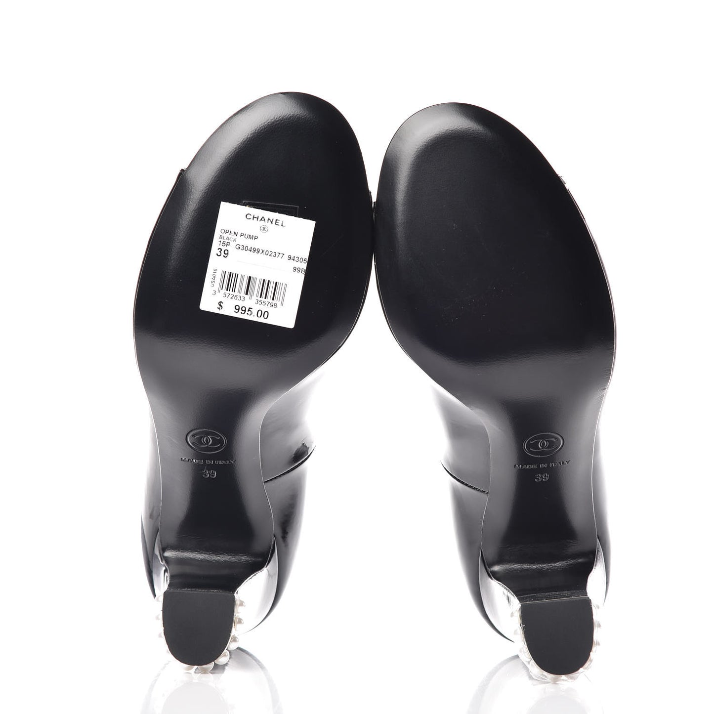 Patent Pearl Peep Toe CC Pumps 39 Black