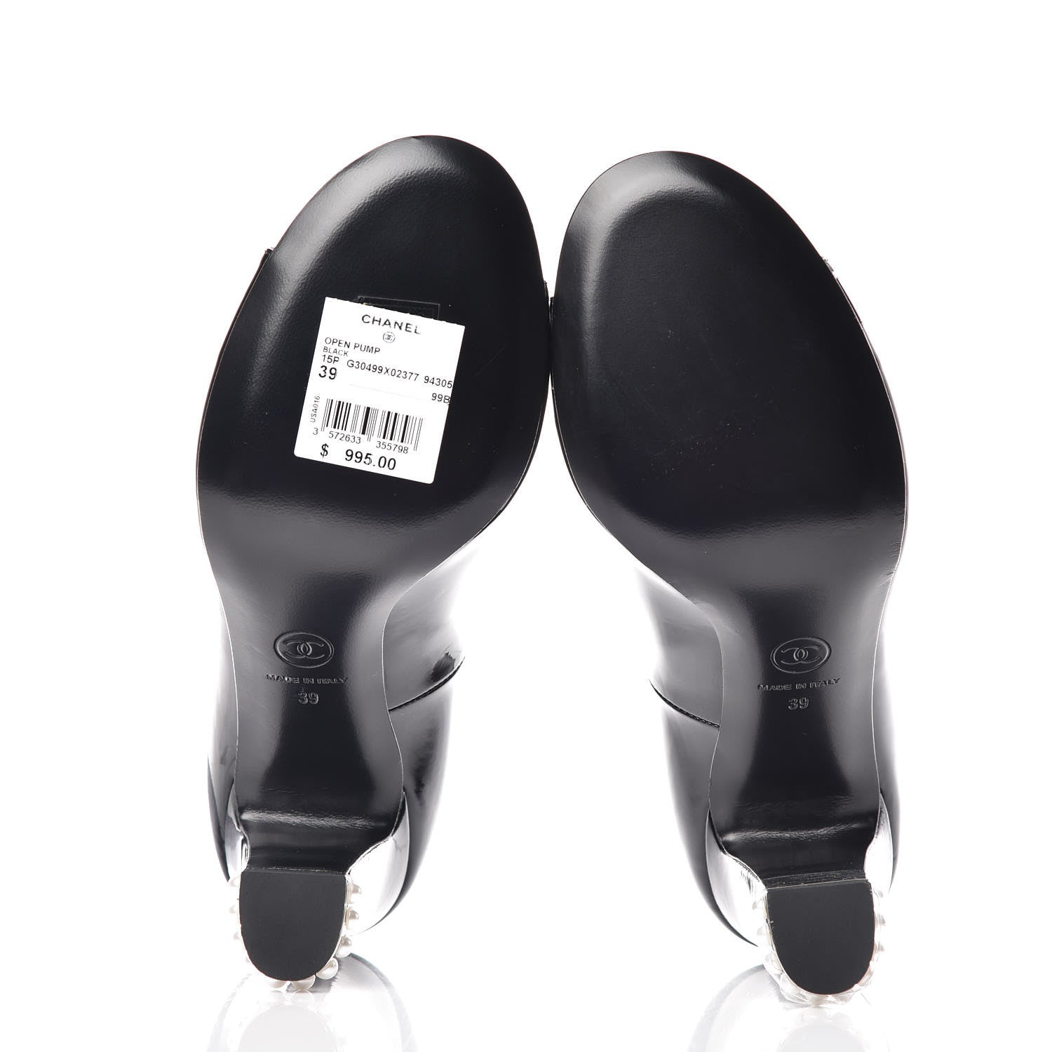 Chanel Patent Pearl Peep Toe CC Pumps 39 Black 5 of 7
