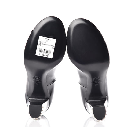 Chanel Patent Pearl Peep Toe CC Pumps 39 Black 5 of 7