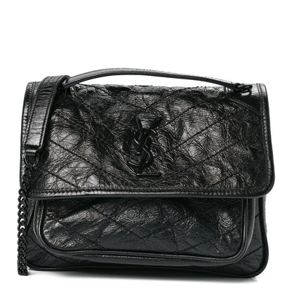 Saint Laurent Crinkled Calfskin Matelasse Monogram Baby Niki Chain Satchel Black 1 of 10