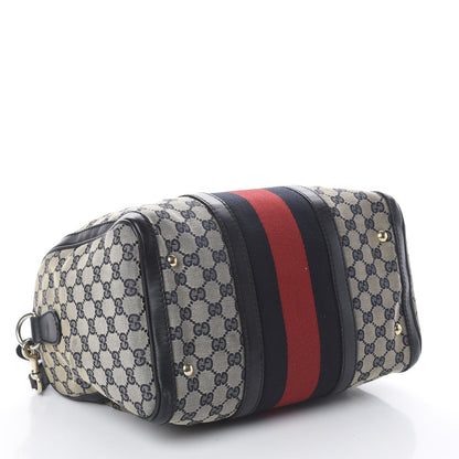 Gucci Monogram Selleria Calfskin Vintage Web Medium Boston Beige Blue 3 of 8