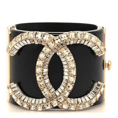 Chanel Resin Baguette Crystal CC Cuff Black 1 of 5