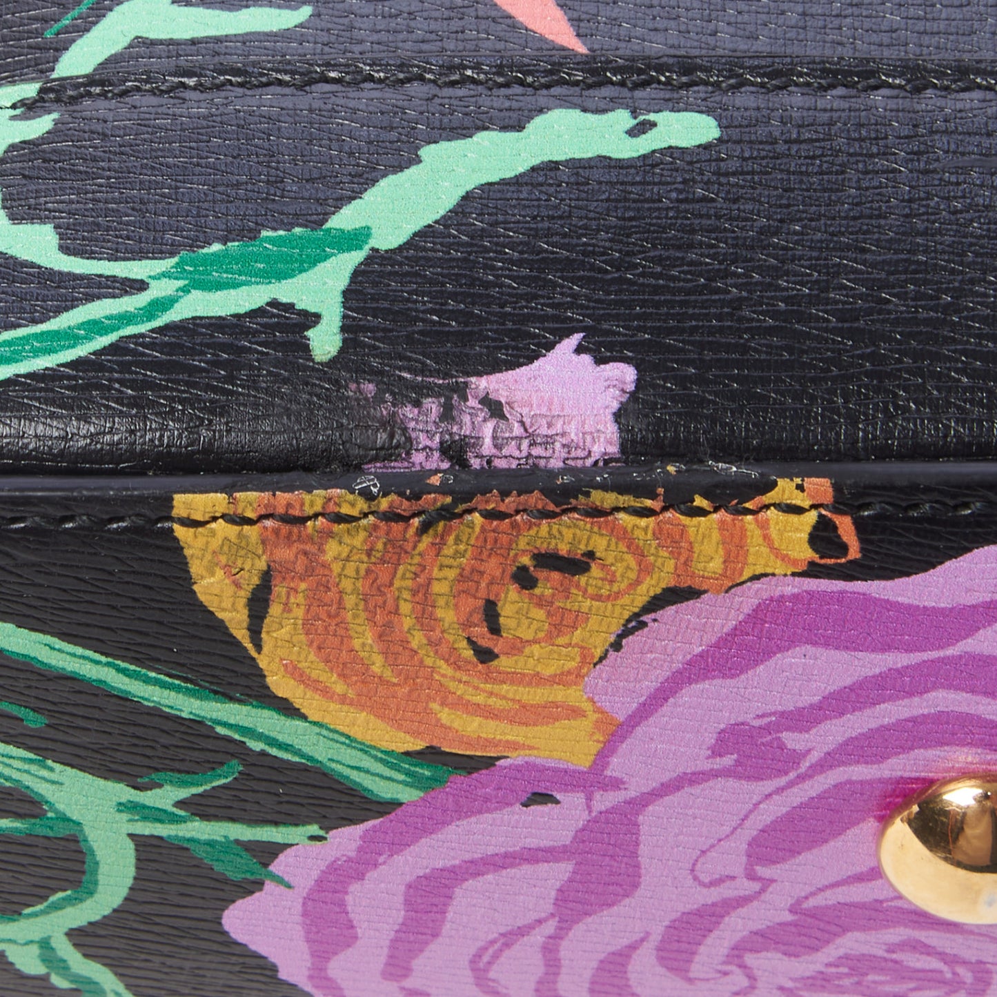 X KEN SCOTT New Shangai Calfskin Jenny Floral Print Mini Horsebit 1955 Top Handle Bag Black Pink
