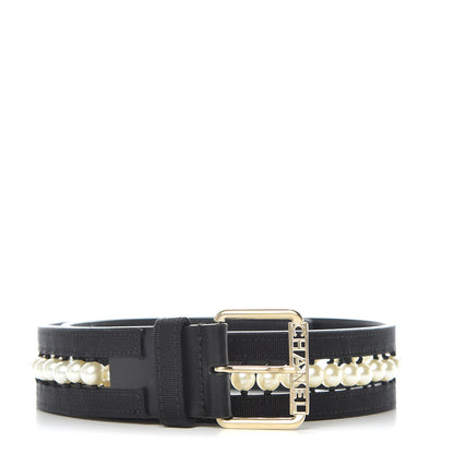 Chanel Grosgrain Calfskin Pearl CC Belt 70 28 Black 1 of 6