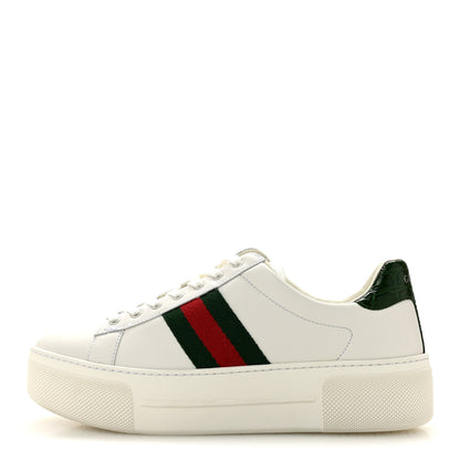 Gucci Ultralight Plume Calfskin Web Womens Ace Platform Sneakers 38.5 White 1 of 10