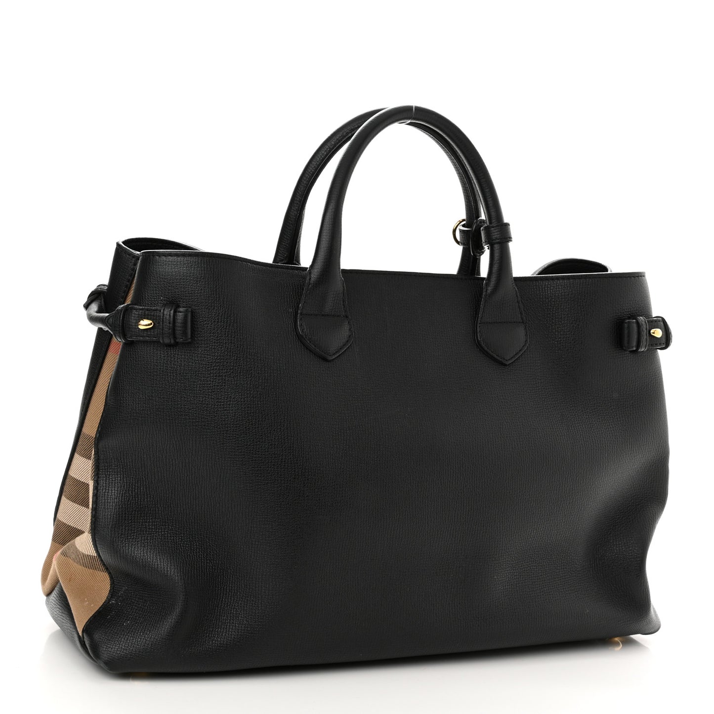 Grainy Calfskin House Check Large Banner Tote Black