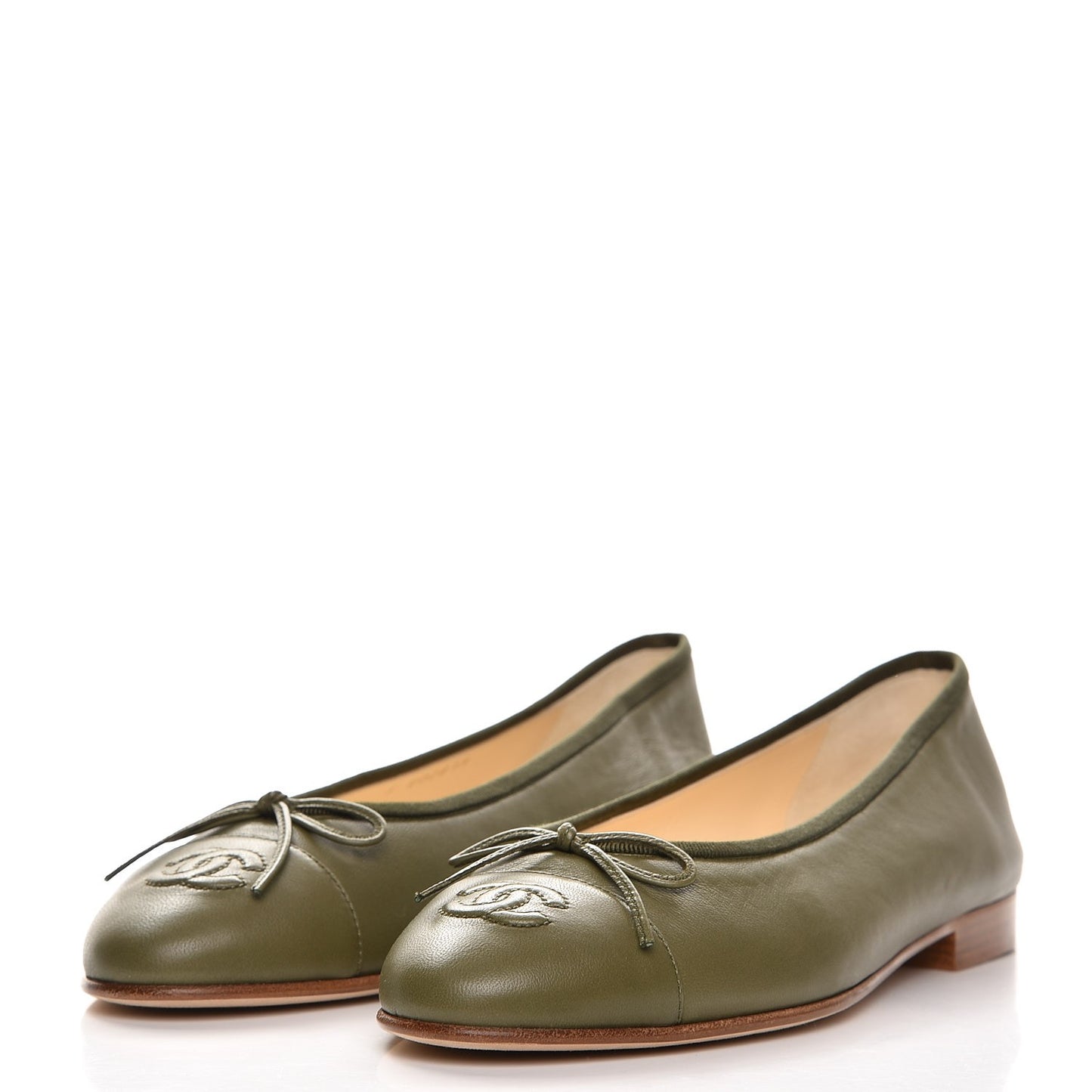 Lambskin Cap Toe Ballerina Flats 38 Green