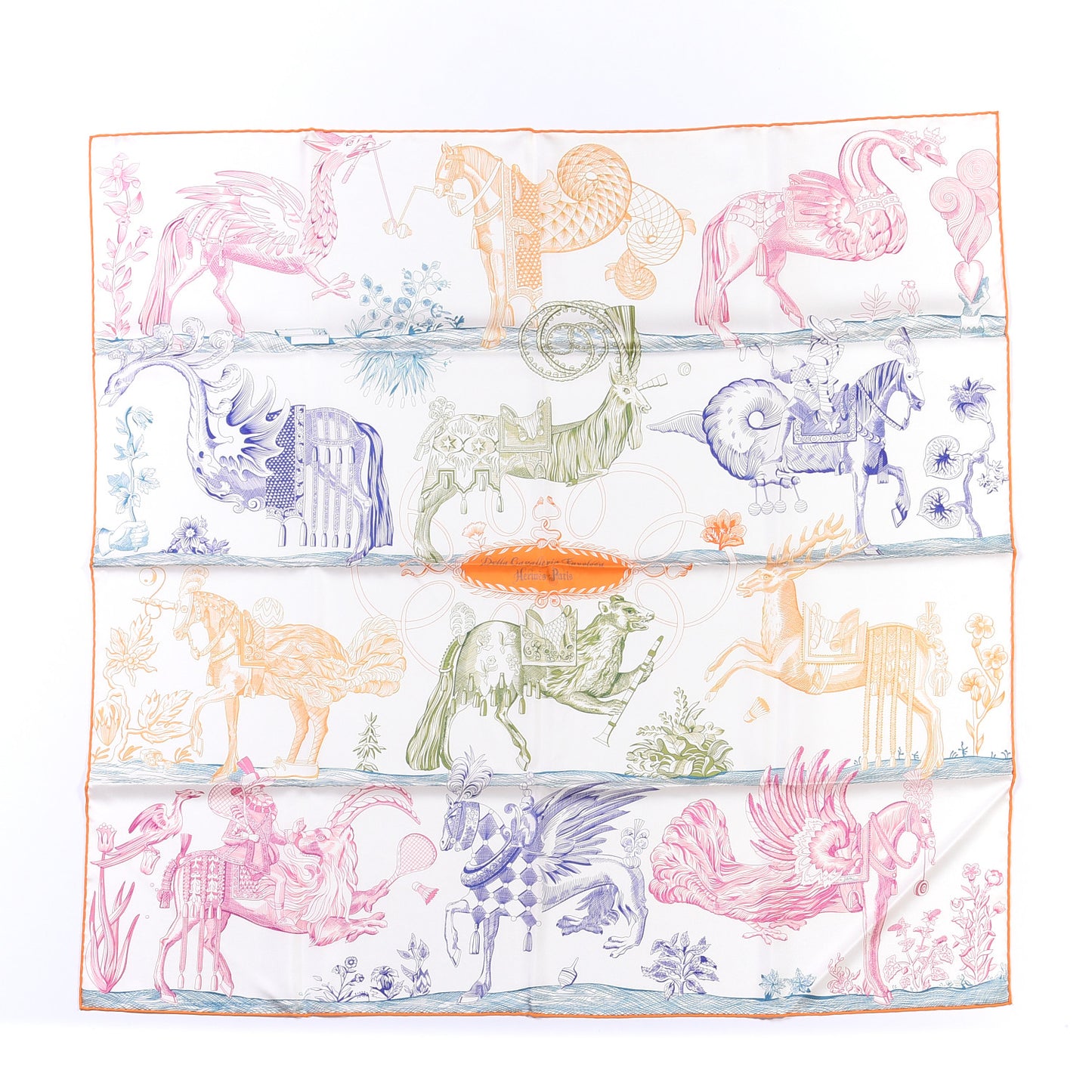 Silk Della Cavalleria Favolosa Reversible Scarf 90 White Jaune Paille