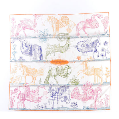 Hermes Silk Della Cavalleria Favolosa Reversible Scarf 90 White Jaune Paille 1 of 4