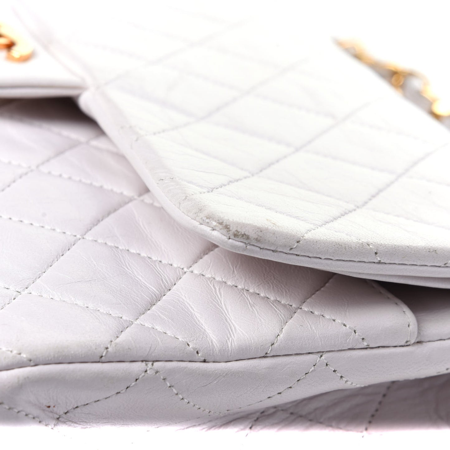 Lambskin Quilted Medium Double Flap White