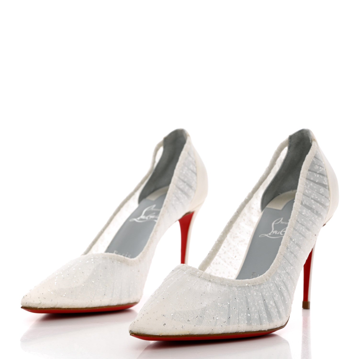 Christian Louboutin Tulle Glitter Satin Kate Draperia 85 Pumps 38.5 White 3 of 11