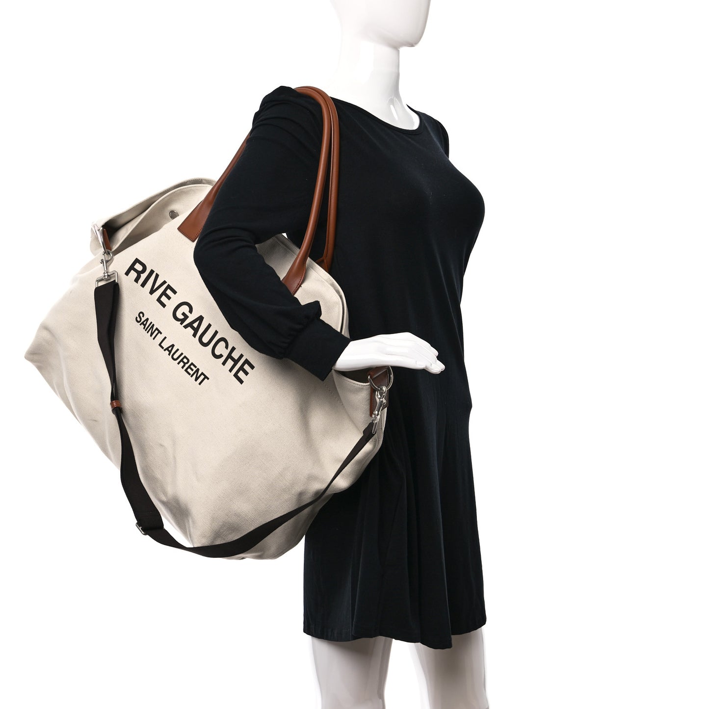 Linen Calfskin Rive Gauche Maxi Tote Grege et Noir