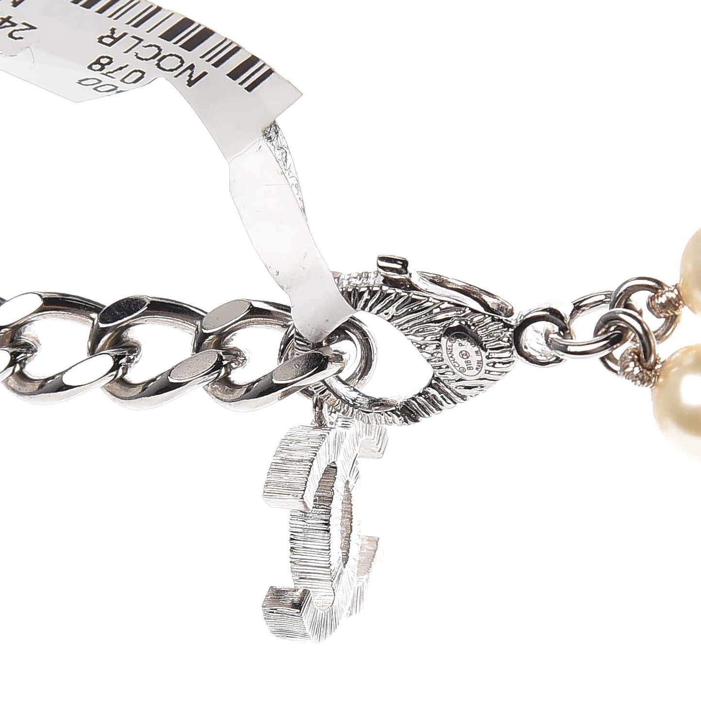Pearl Crystal Baguette Double Strand CC Necklace Silver