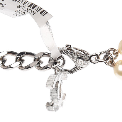 Chanel Pearl Crystal Baguette Double Strand CC Necklace Silver 4 of 5