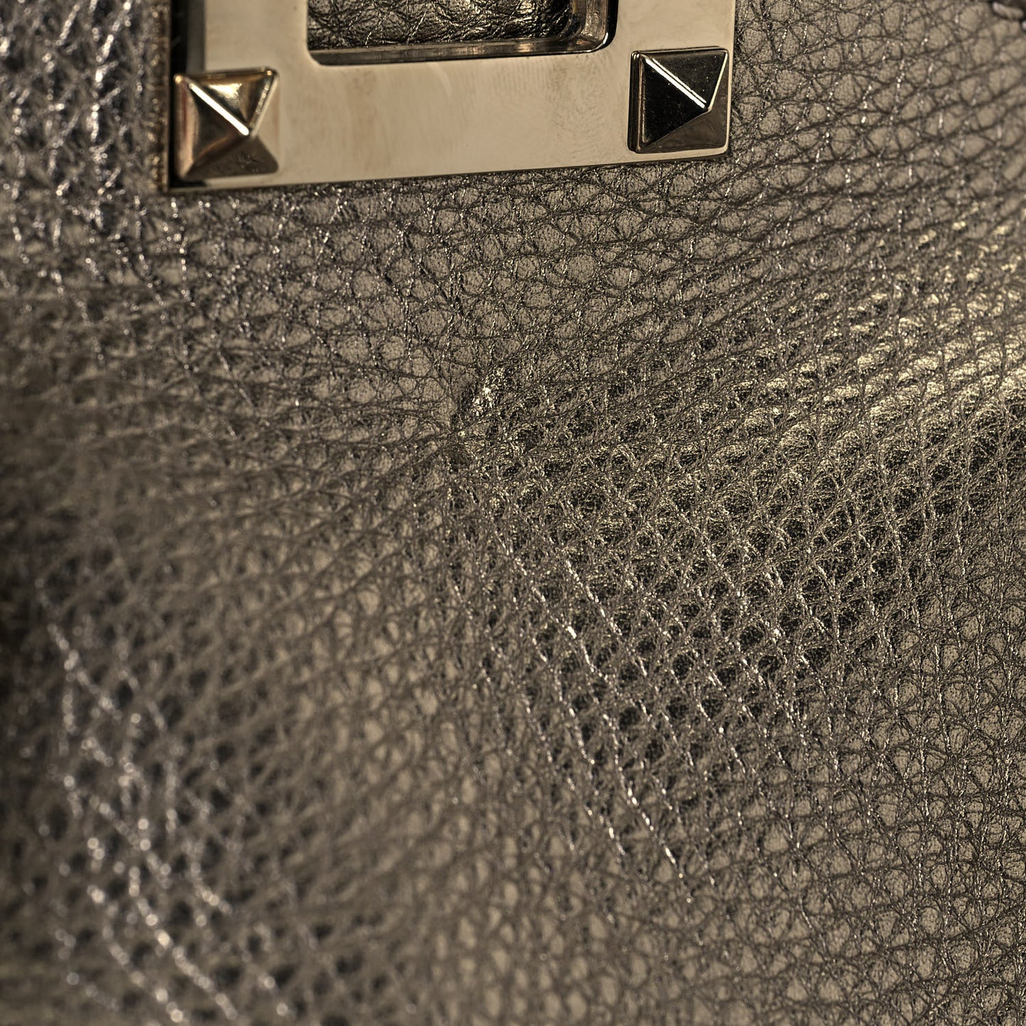 Metallic Grained Calfskin Rockstud Double Handle Tote Sasso