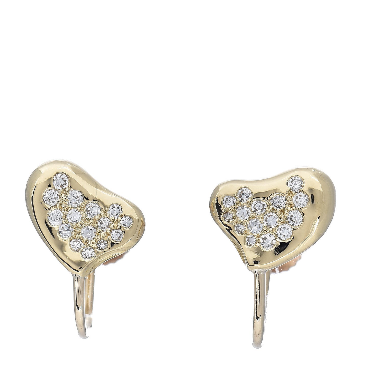18K Yellow Gold Diamond Full Heart Screw Back Earrings