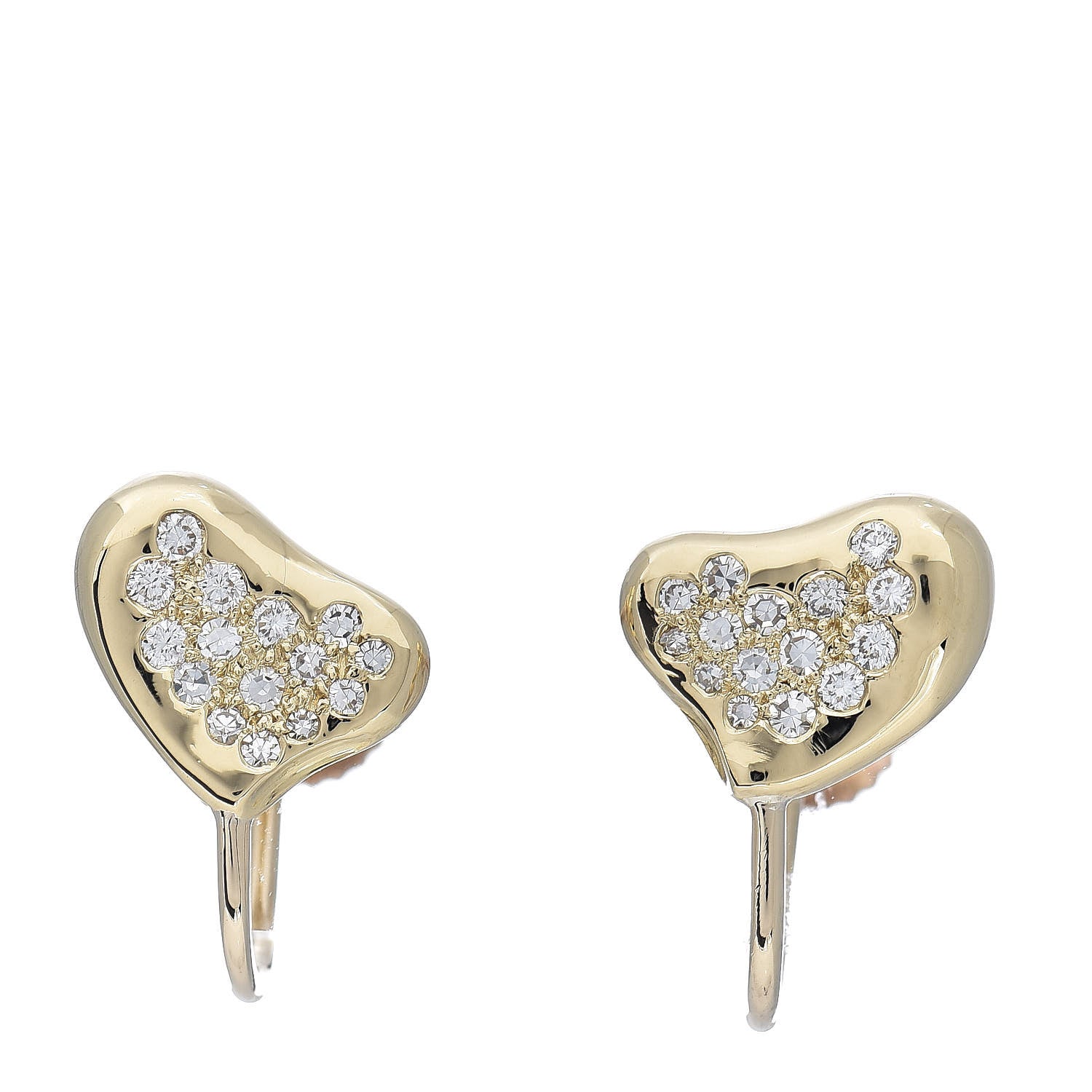 Tiffany 18K Yellow Gold Diamond Full Heart Screw Back Earrings 1 of 4