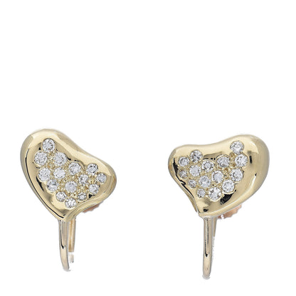 Tiffany 18K Yellow Gold Diamond Full Heart Screw Back Earrings 1 of 4