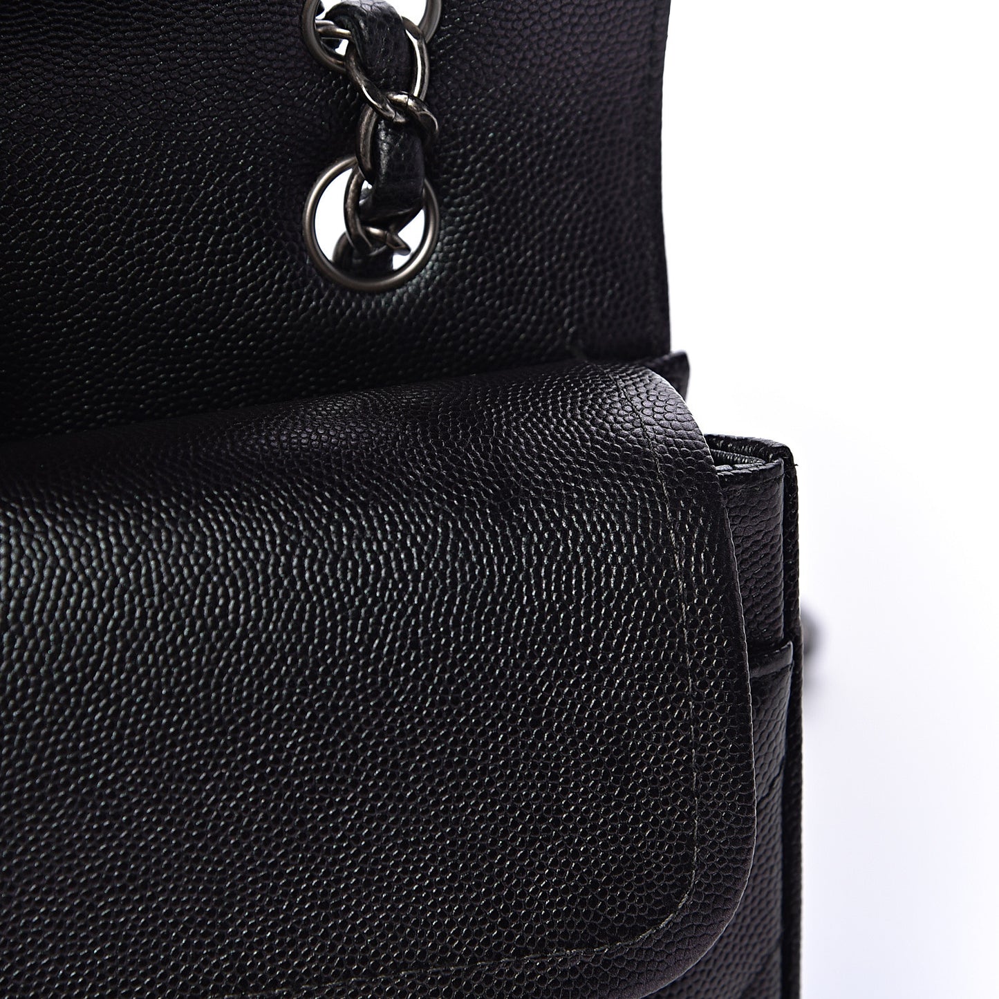 Iridescent Caviar Chevron Quilted Medium Double Flap Black