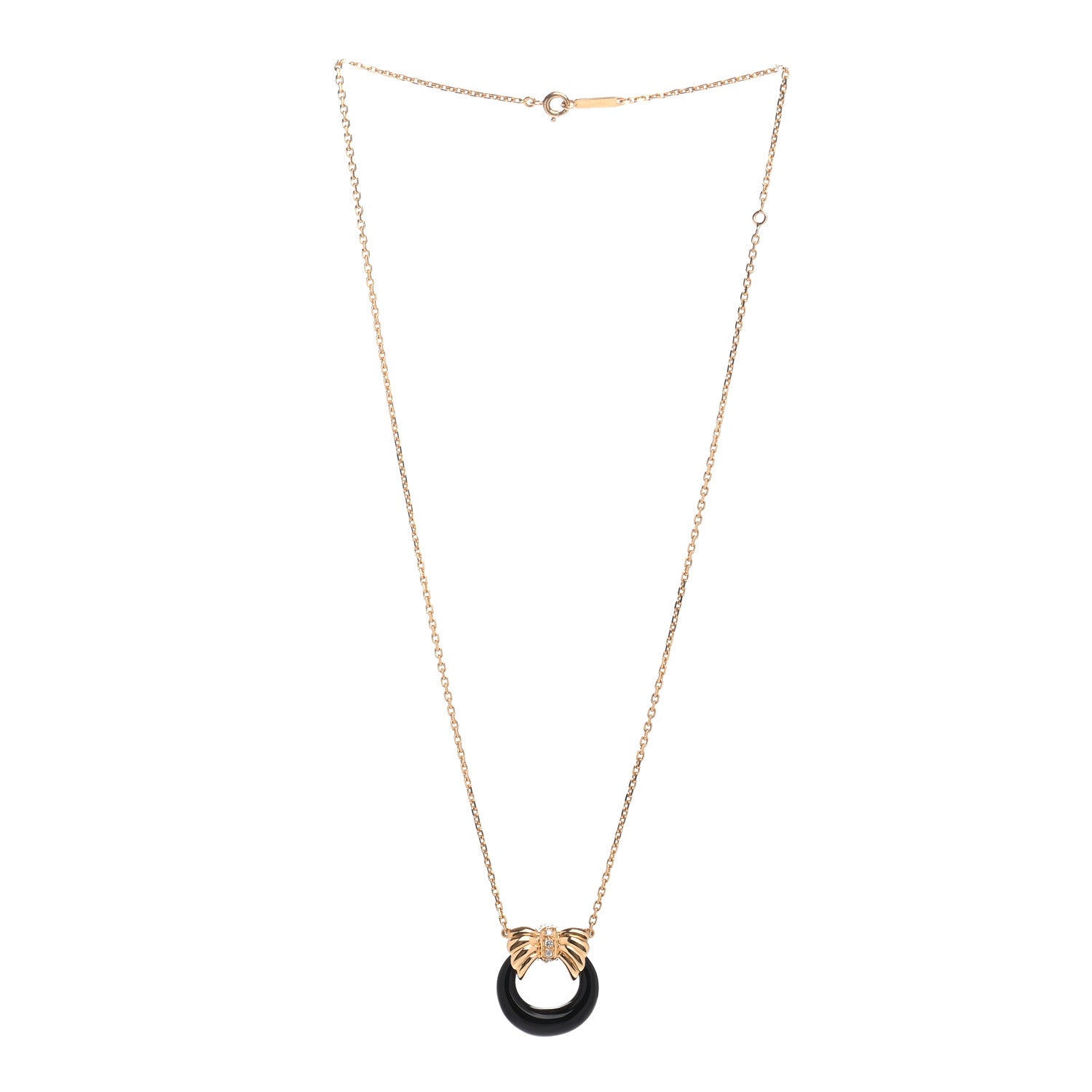 Van Cleef & Arpels 18K Yellow Gold Diamond Onyx Green Chalcedony Blue Chalcedony Interchangeable Bow Door Knocker Necklace 3 of 5