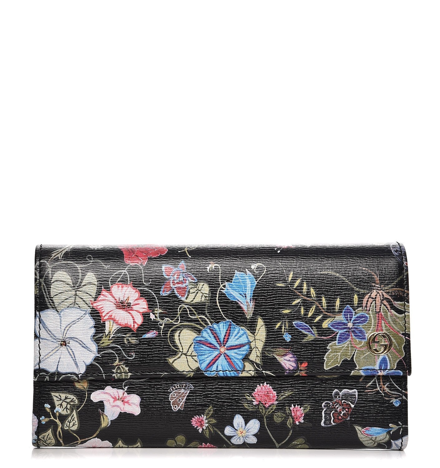 Shangai Calfskin Flora Knight Flap Wallet Black