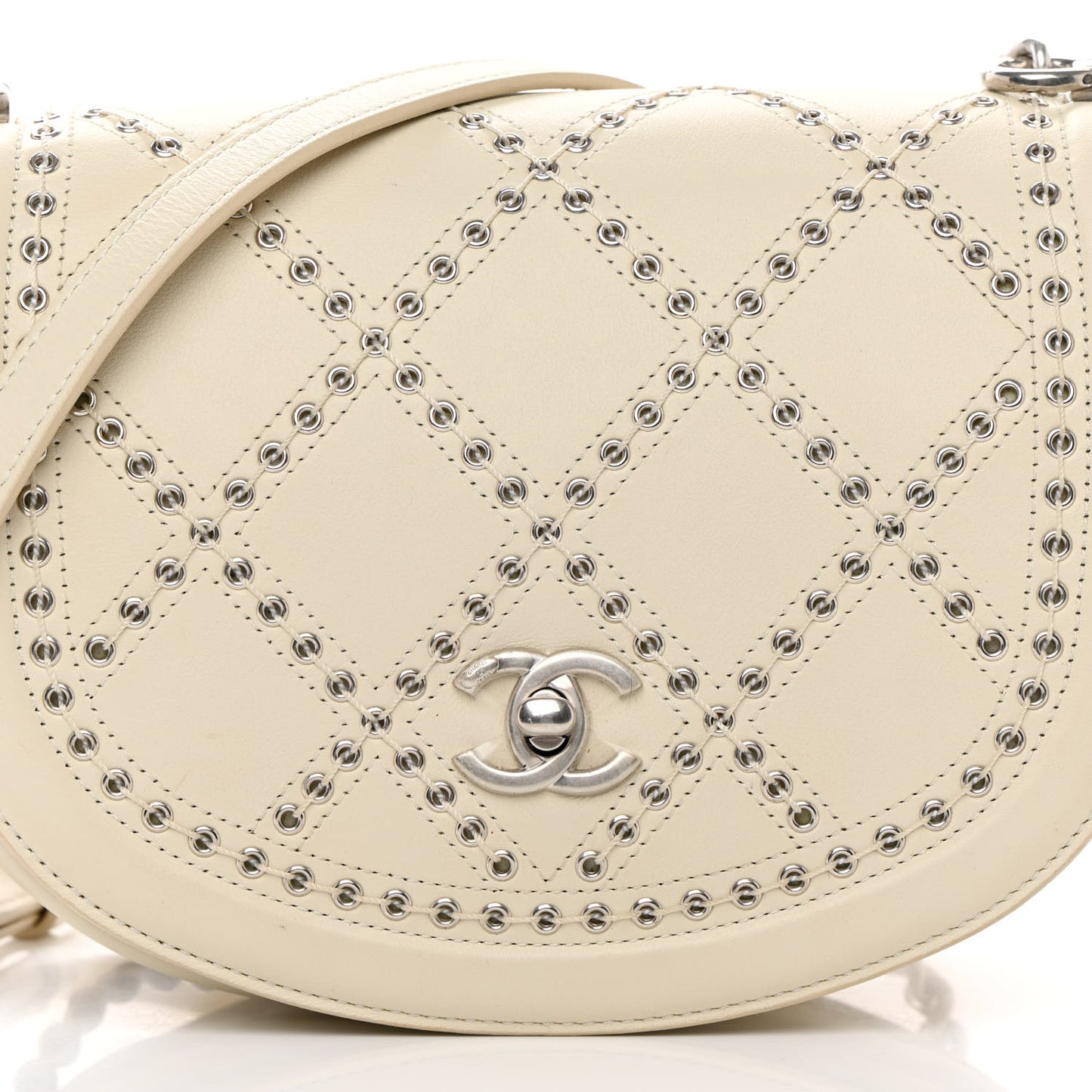 Calfskin Coco Eyelets Small Flap Bag Ivory