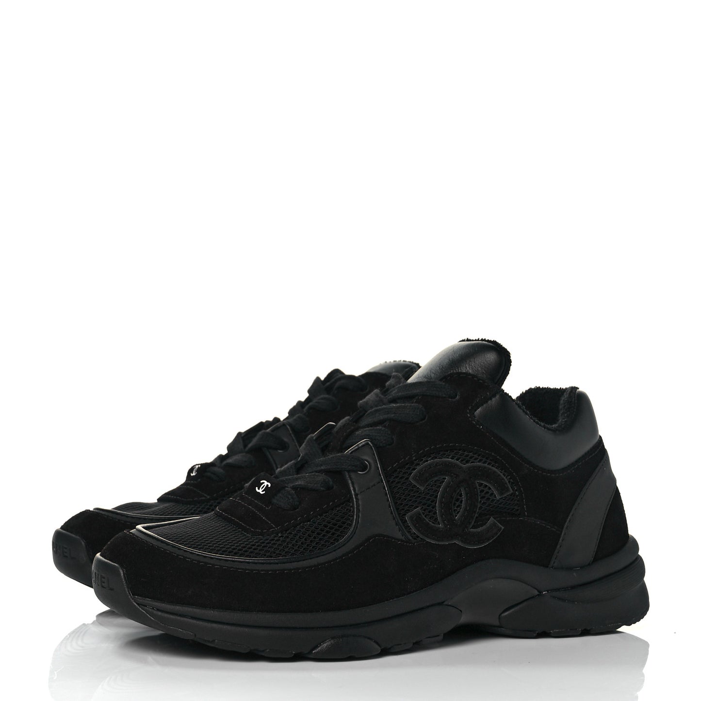 Fabric Calfskin Suede CC Sneakers 37.5 Black
