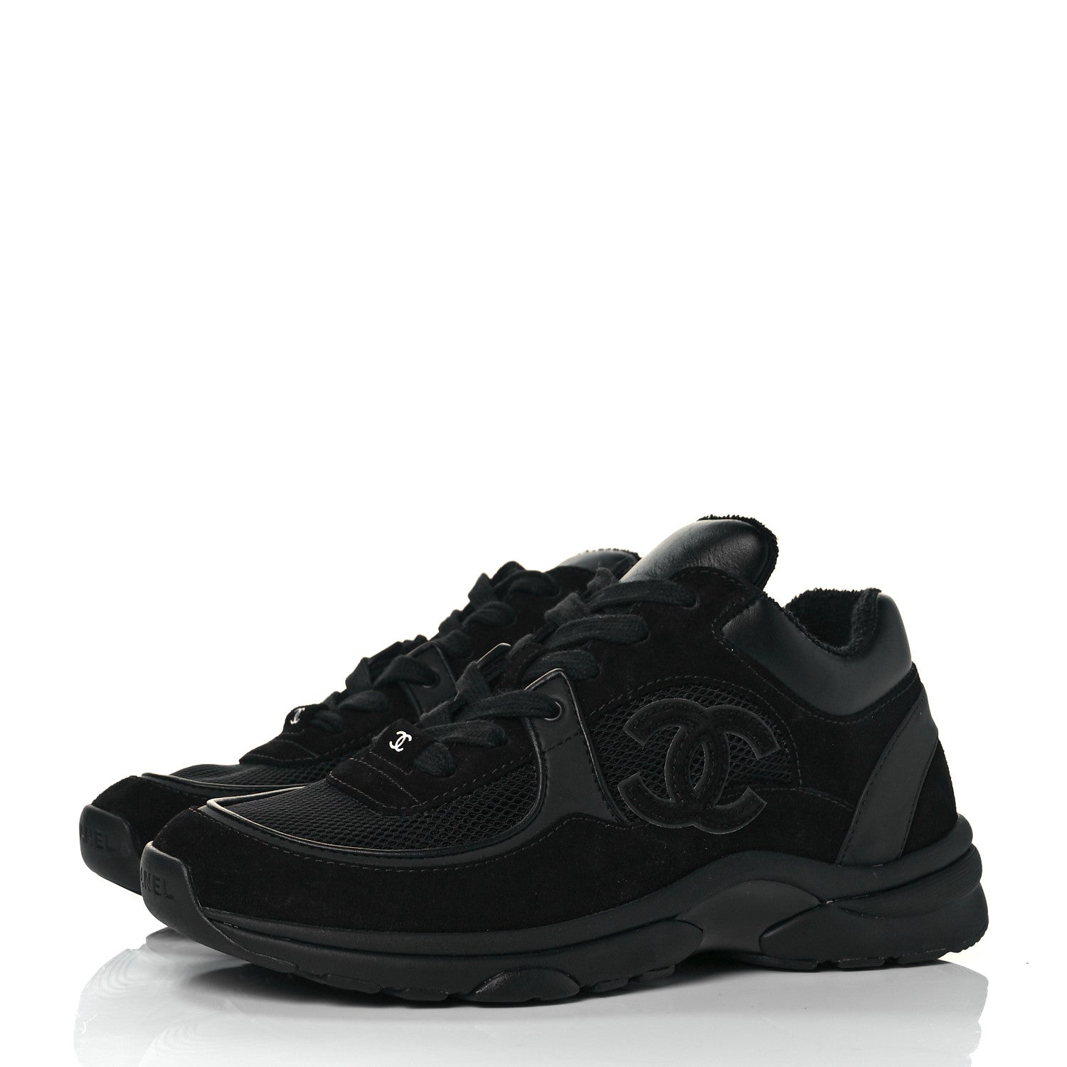Chanel Fabric Calfskin Suede CC Sneakers 37.5 Black 3 of 8