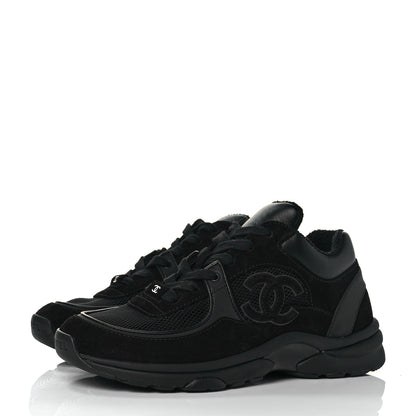 Chanel Fabric Calfskin Suede CC Sneakers 37.5 Black 3 of 8