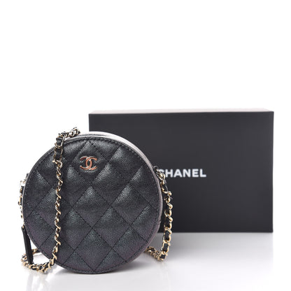 Chanel Iridescent Caviar Quilted Round Clutch With Chain Black 10 of 10