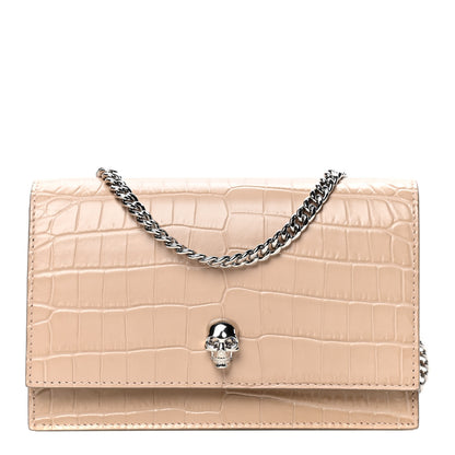 Alexander McQueen Calfskin Crocodile Embossed Skull Mini Crossbody Bag Beige 1 of 4