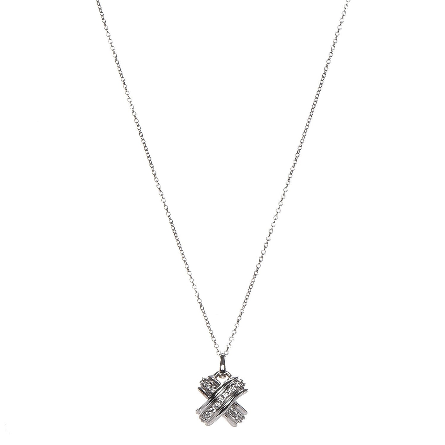 18K White Gold Diamond Signature X Pendant Necklace