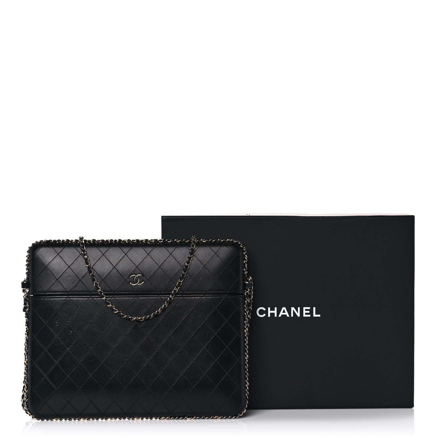 Chanel Lambskin Quilted Chain Around Tablet Holder Crossbody Black 11 of 11