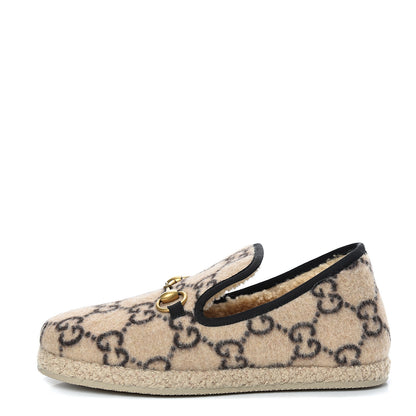 Gucci Covered Wool GG Monogram Womens Fria Horsebit Loafers 37 Beige Ebony Black Butterscotch 1 of 8