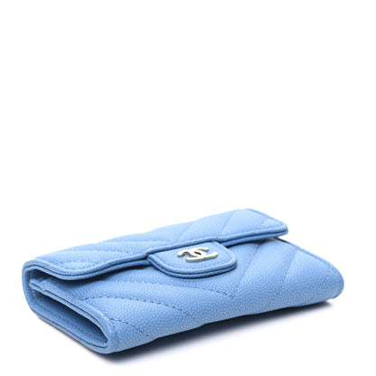 Chanel Caviar Flat Chevron Quilted Flap Card Holder Blue 4 of 9