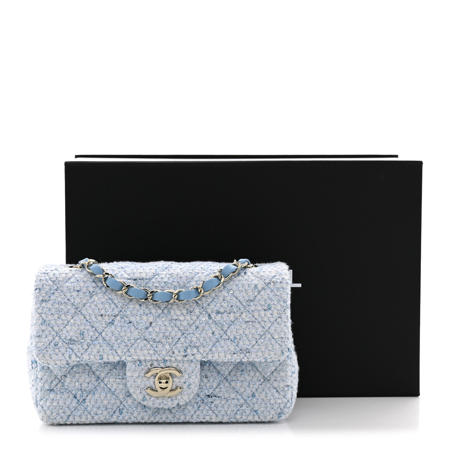 Chanel Tweed Quilted Mini Rectangular Flap Blue White Silver 11 of 11