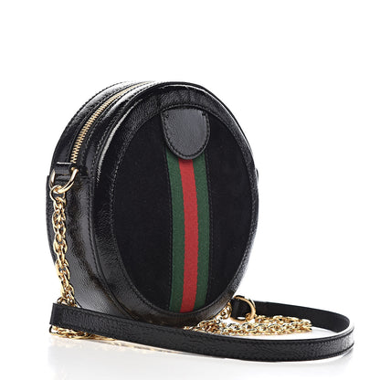 Gucci Suede Patent Web Mini Ophidia Round Shoulder Bag Black 3 of 11