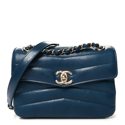 Chanel Shiny Lambskin Quilted Small Chevron Miroir Dark Blue 1 of 12