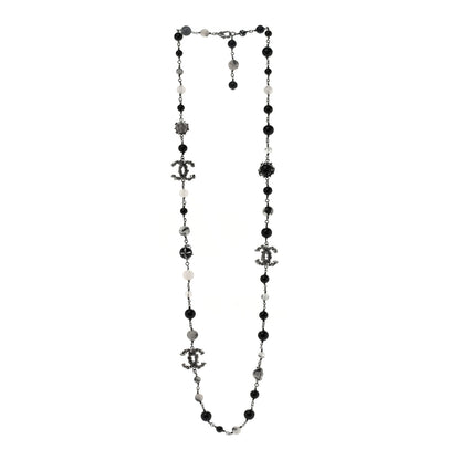 Chanel Crystal Bead CC Long Necklace Silver Black 3 of 6