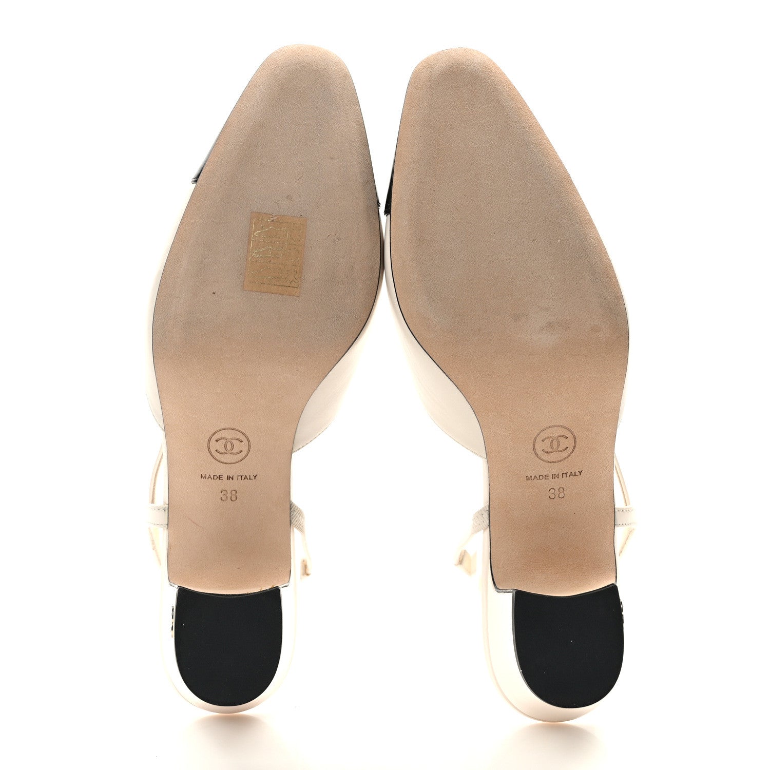 Chanel Glazed Calfskin Cap Toe CC Slingback Pumps 38 Ivory Black 5 of 9
