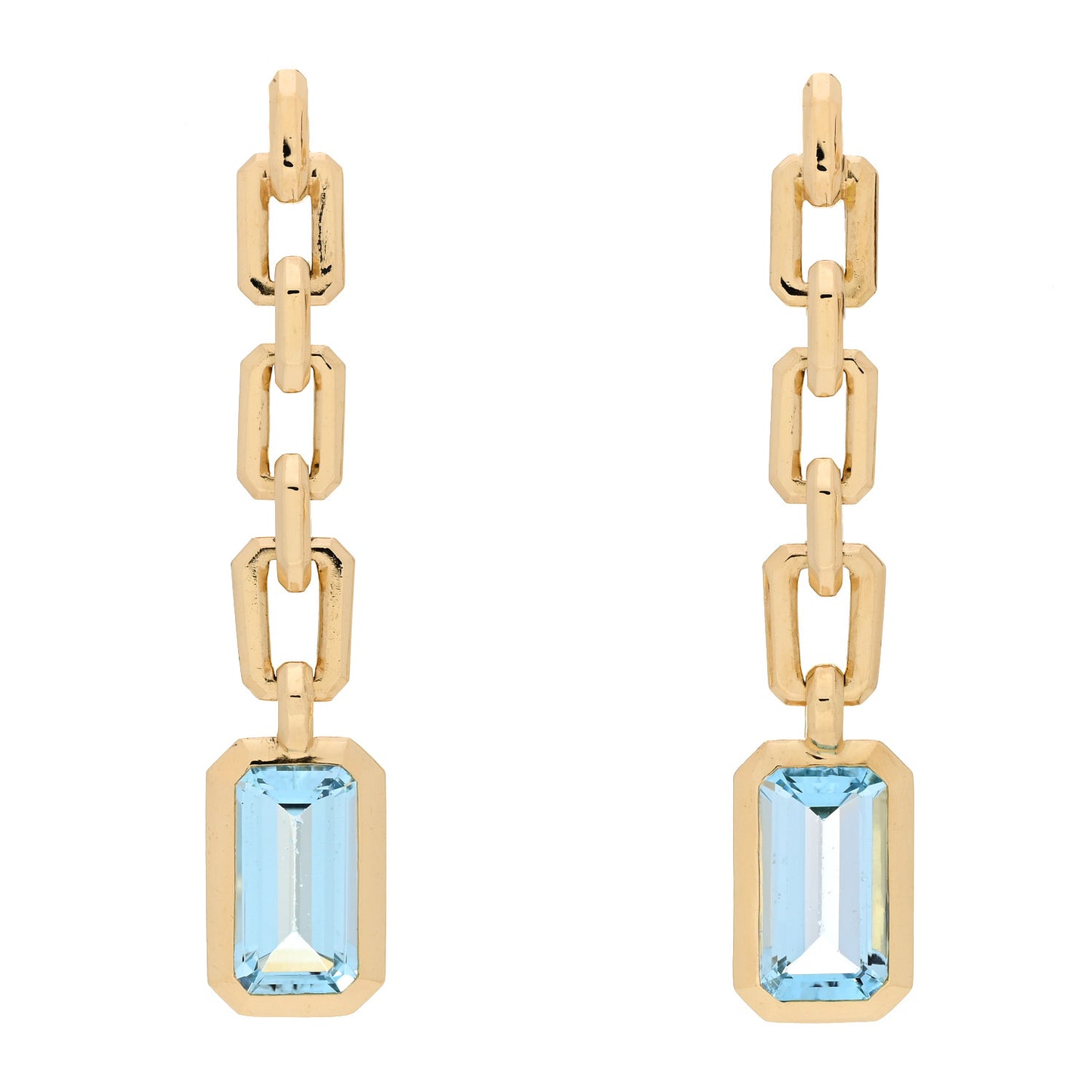 18K Yellow Gold Blue Topaz Novella Chain Drop Earrings