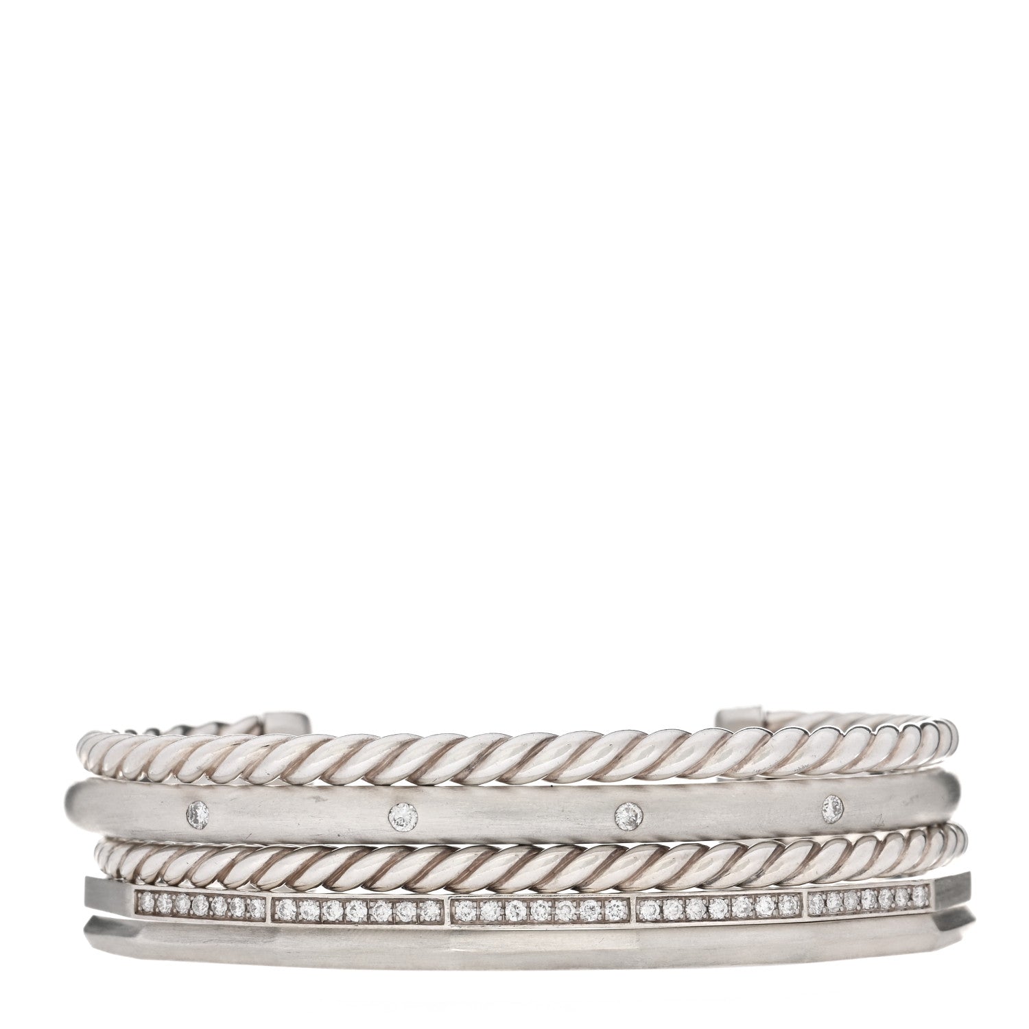 David Yurman Sterling Silver Diamond Narrow Stax Cuff Bracelet 1 of 3